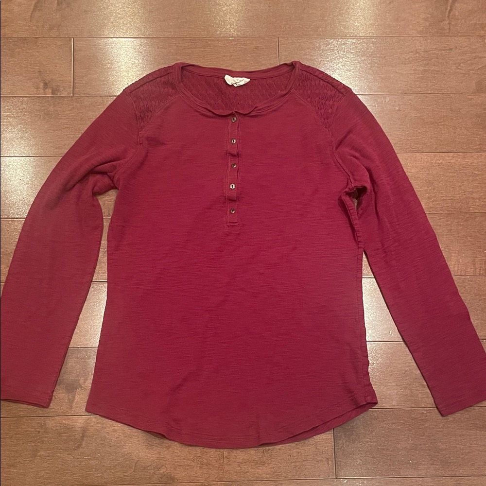 Burgundy Long Sleeve Henley Top